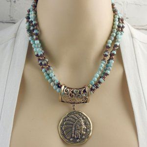 Turquoise Native American Chief Necklace Set